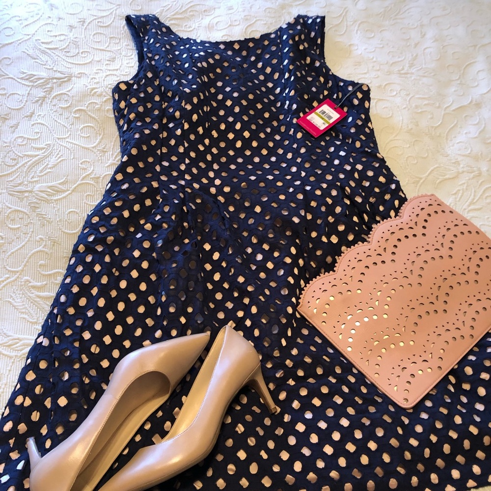 DRESS!  Navy fit and flare textured party dress